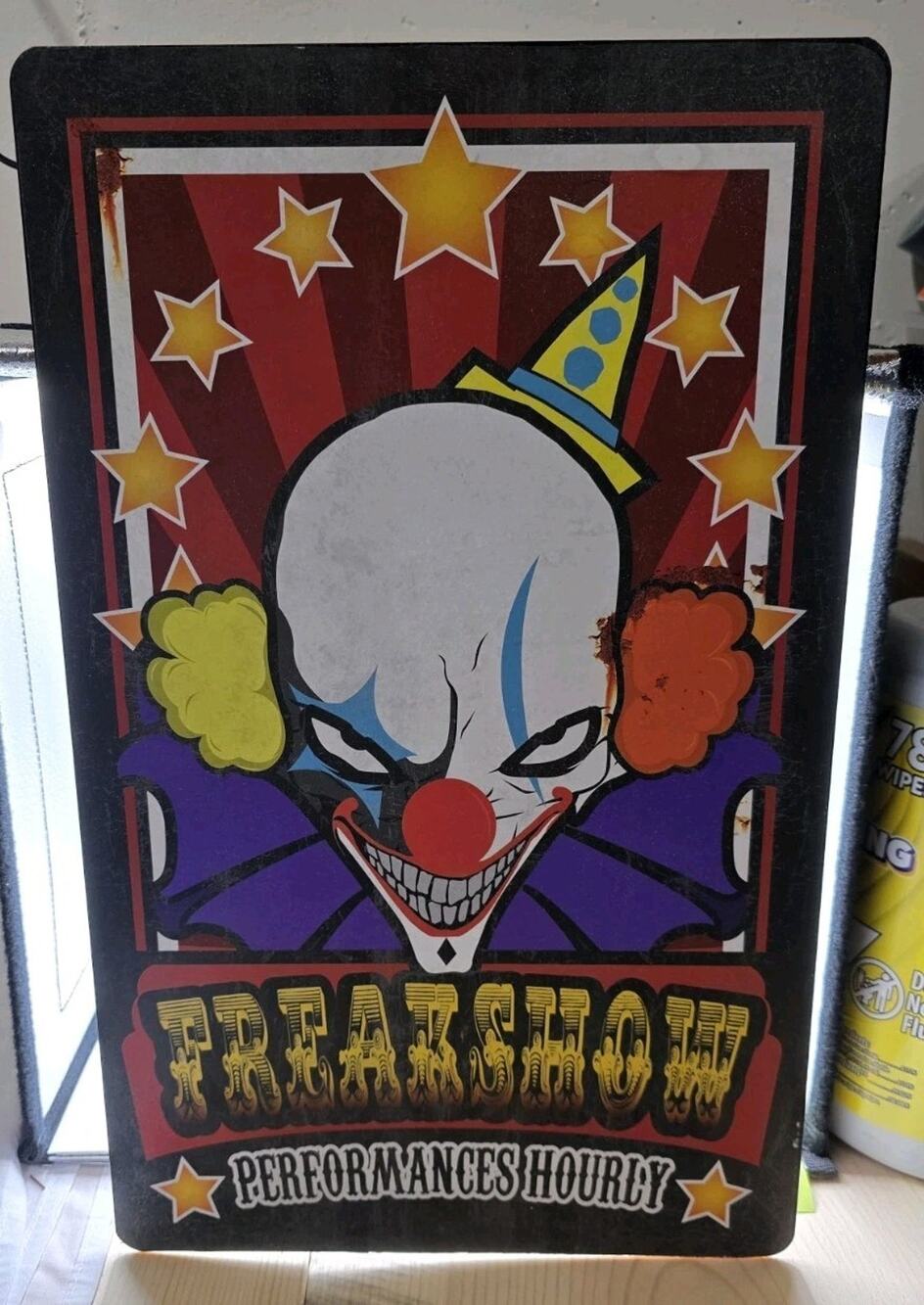 Vintage Freakshow Performance Hourly Clown Metal Sign 16x10 Carnival Circus...